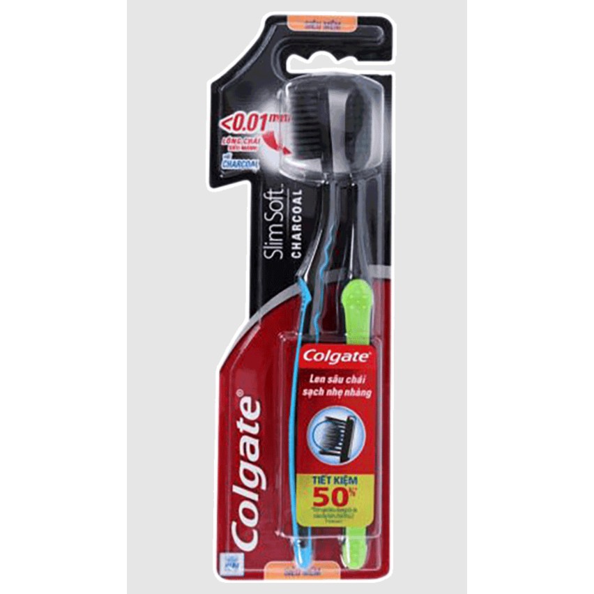 Bàn Chải Đánh Răng Colgate Slim Soft Charcoal (Vỉ 2 Cái)