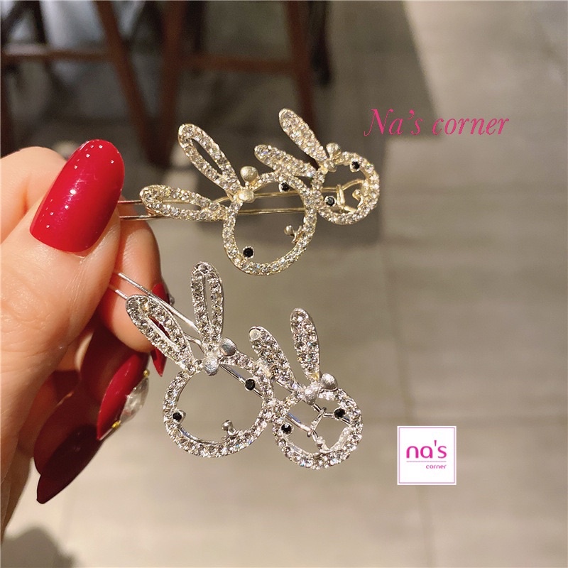 Kẹp tóc Kim loại hình Thỏ đính đá phong cách dễ thương dành cho nữ