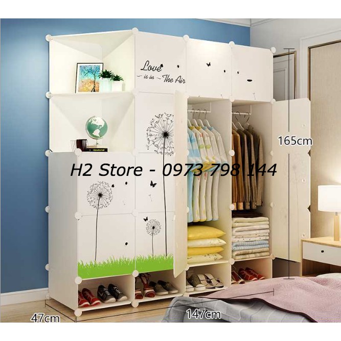 TỦ NHỰA GHÉP 16 Ô + 4 GIÀY (GỒM 2 KỆ GÓC) CỬA TRẮNG BỒ CÔNG ANH ĐỂ ĐỒ ĐA NĂNG THÔNG MINH sâu 47cm