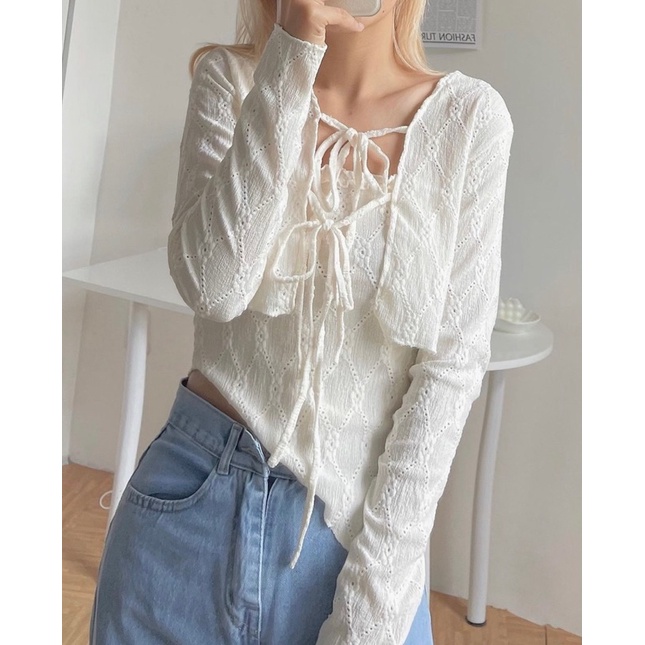 set áo dây vạt chéo kèm áo cardigan Đan dây buộc nơ siêu hót hàng Quảng châu đẹp
