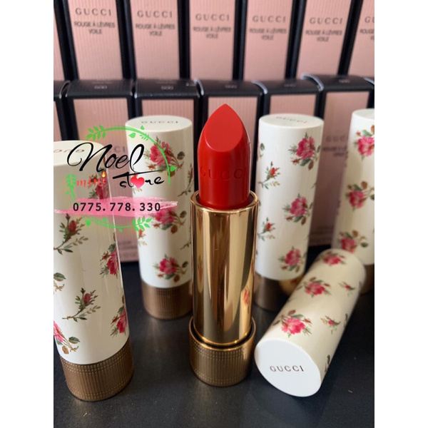 Son Gucci Rouge À Lèvres Voile Màu 500 Matte Odalie Red (Vỏ hoa) – Đỏ Cam