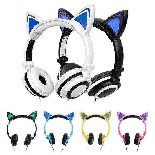 Tai nghe chụp tai mèo Headphone dễ thương có đèn led và dây cao cấp