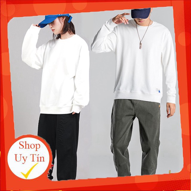 Áo Sweater Nam Nữ . Áo Nỉ Unissex Dài Tay cổ tròn Trơn Vải Cotton Da Cá Giữ Nhiệt -Hàng nhập khẩu