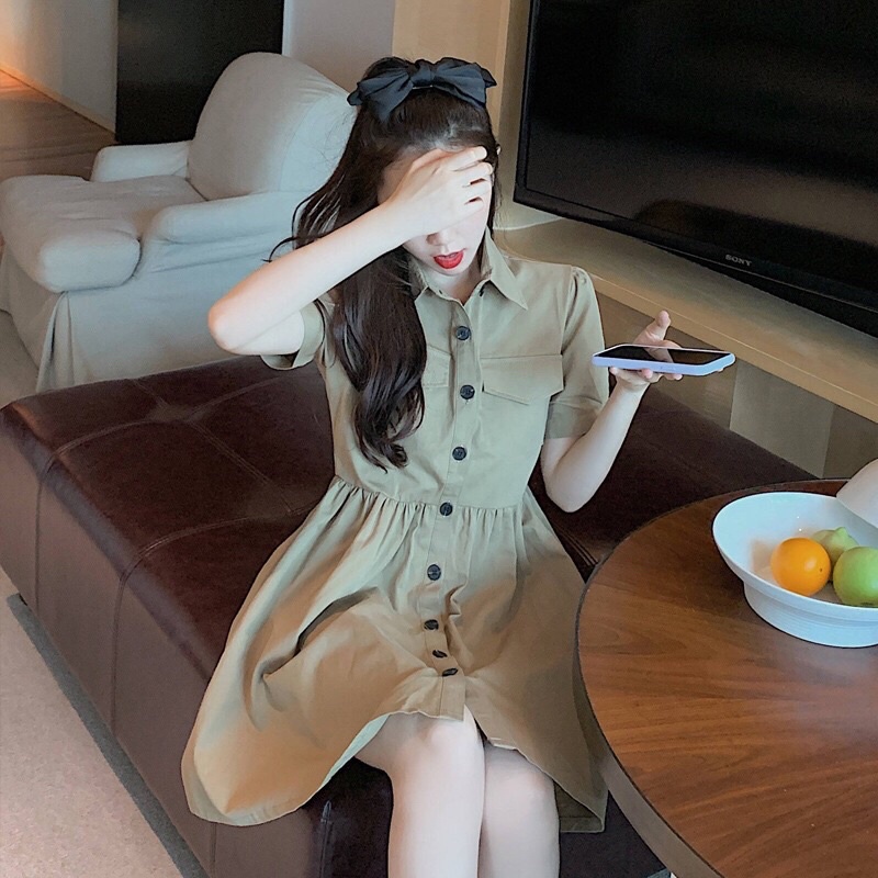 Váy poly tay ngắn dáng ngắn phong cách hàn quốc .
