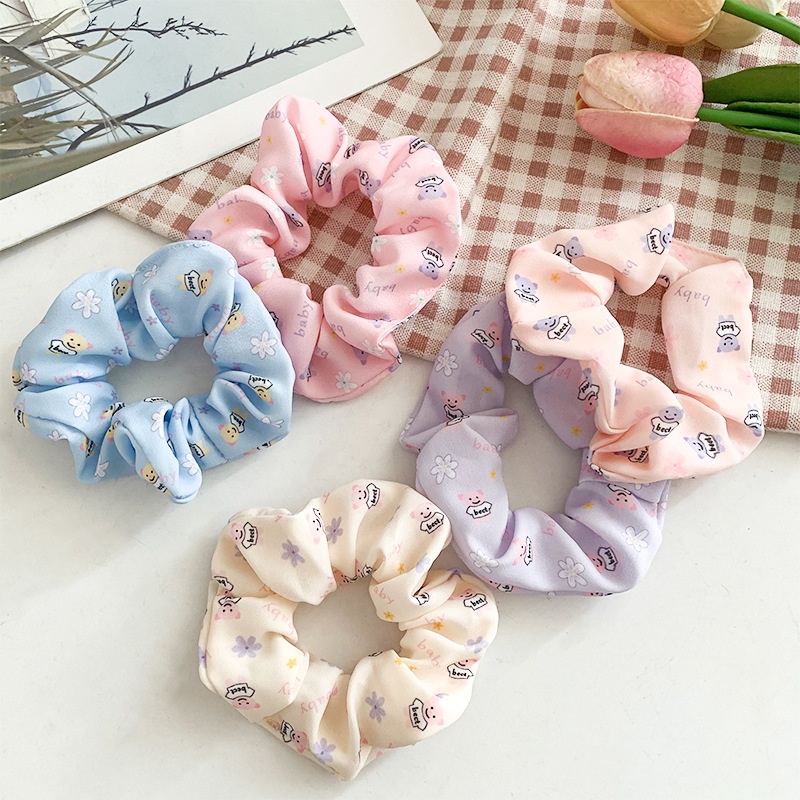 Dây cột tóc vải scrunchies hình gấu nhiều màu ngọt ngào dễ thương phiên bản Hàn quốc DS3