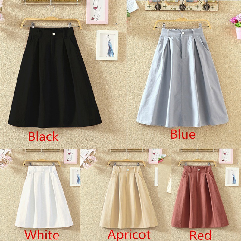 [Baywellfashion]Chân váy chữ A lưng cao, màu trơn ngọt ngào và thời trang cho nữ