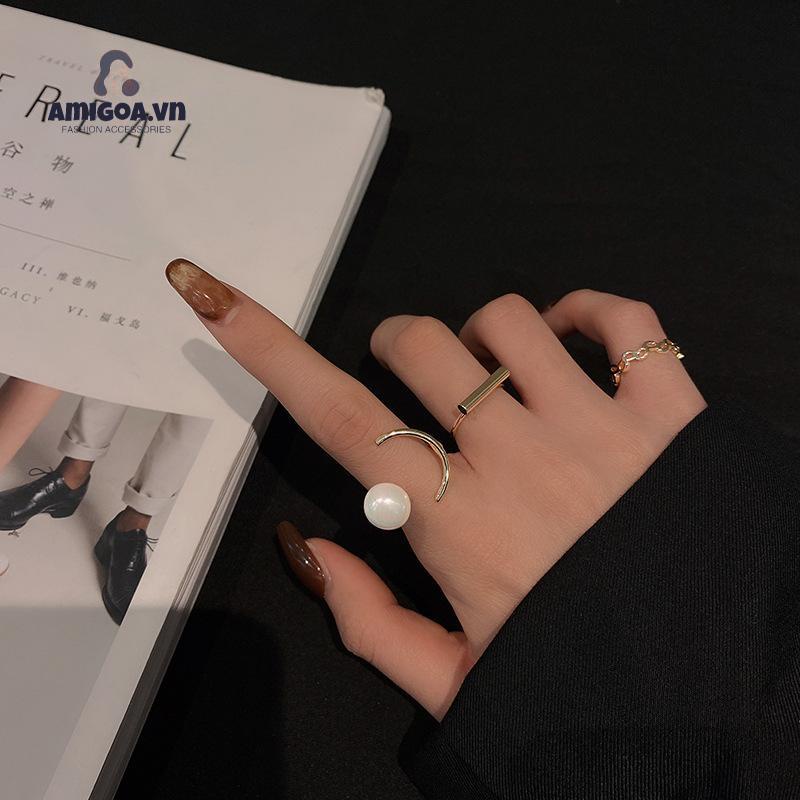 ✨✨Set 3 nhẫn thời trang khảm ngọc trai nhẹ nhàng có thể điều chỉnh tự nhiên sang trọng dành cho nữ
