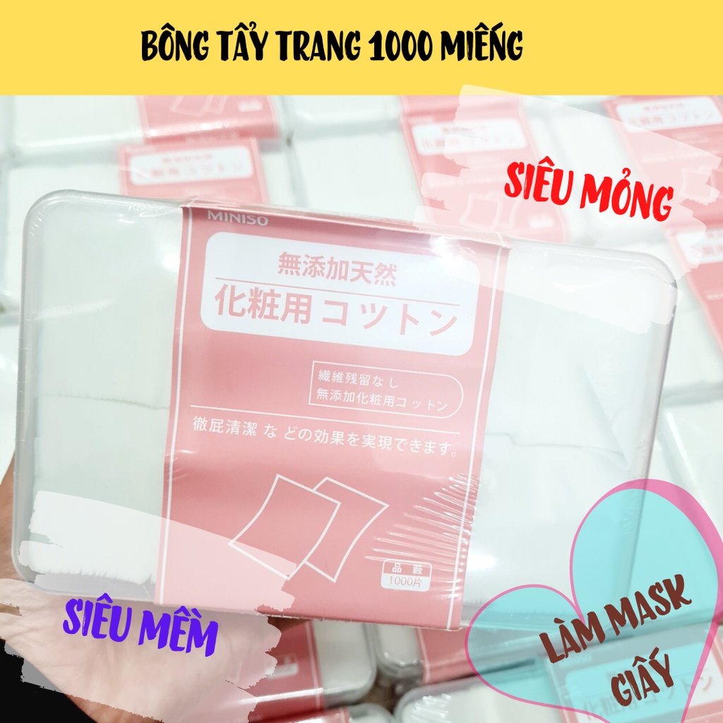 Bông tẩy trang Miniso 1000 miếng hộp nhựa