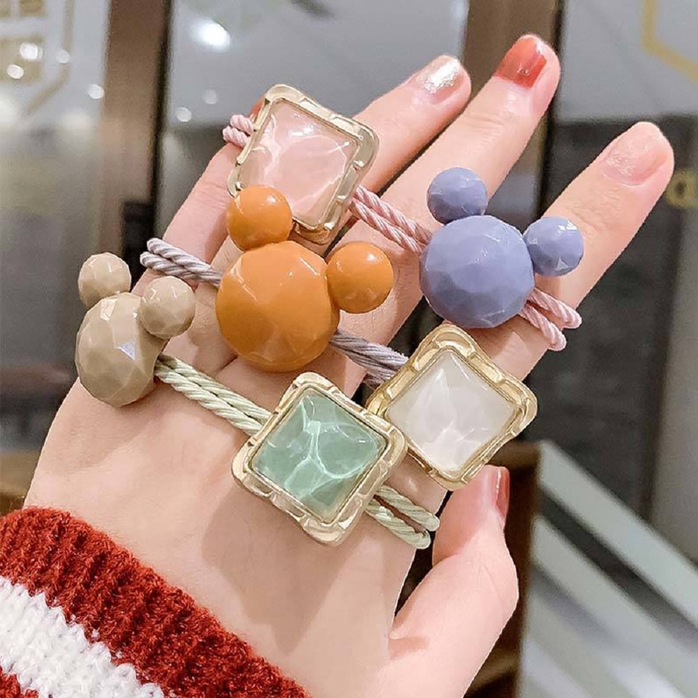 Dây buộc tóc cao su mặt vuông đính pha lê thời trang cho nữ