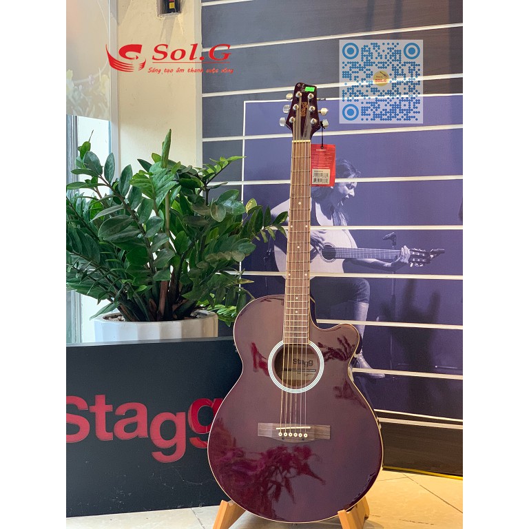 Guitar Acoustic Màu Đỏ Stagg SW206CETU-TR - Gỗ Vân Sam Nguyên Tấm - Guitar nhập khẩu - Sol.G Nhạc cụ chính hãng