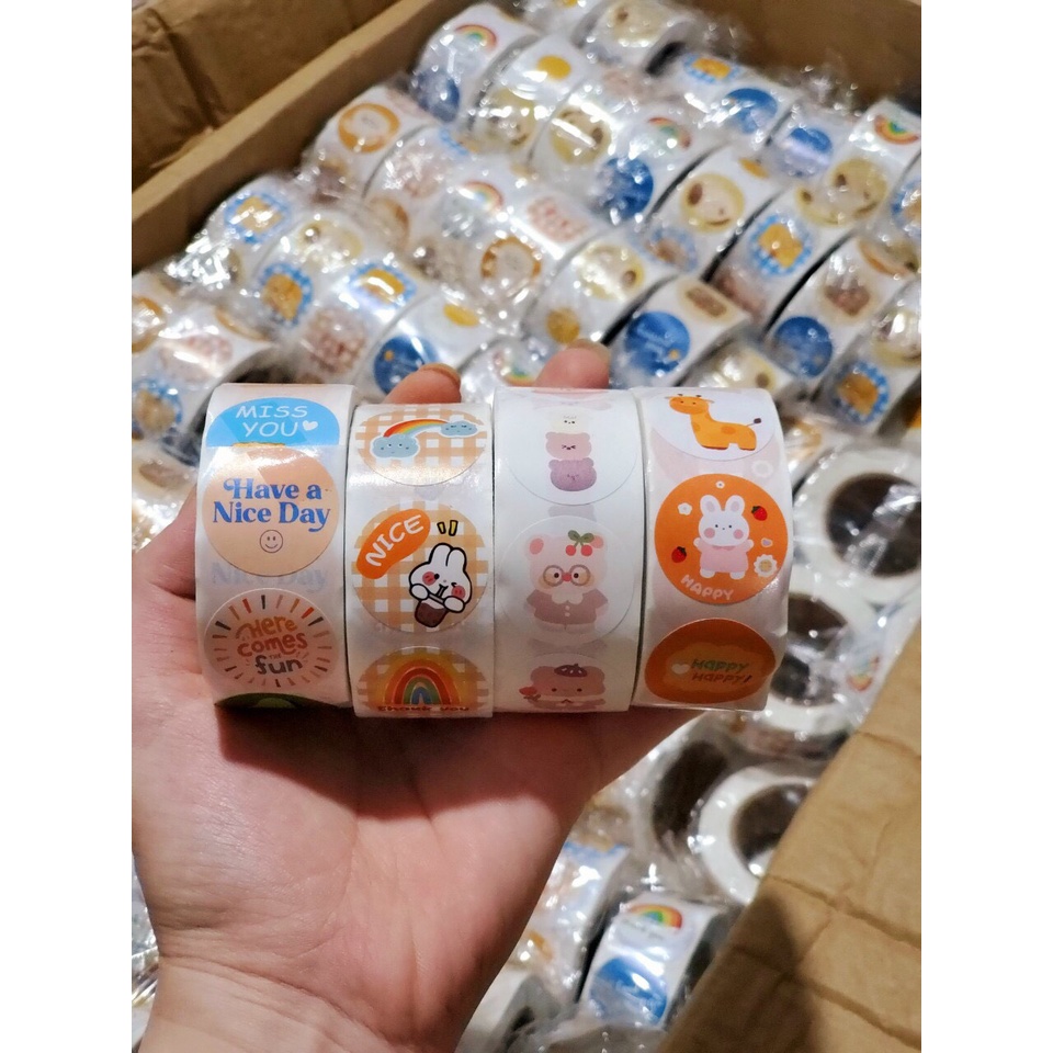 Cuộn tem THANK YOU 500 miếng chibi nhiều hình cute - shopliam