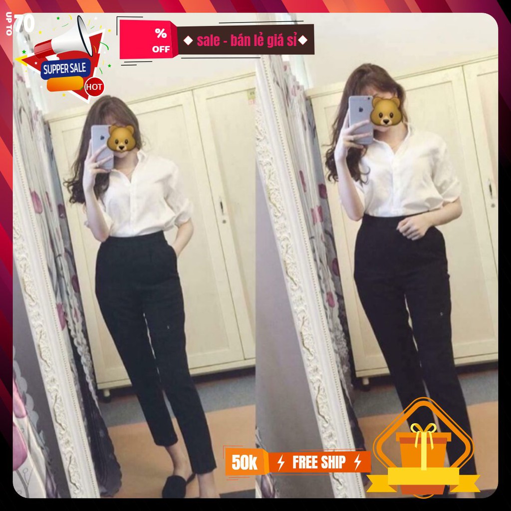 Hàng có sẳn- Quần tây form baggy lưng thun phía sau, dây kéo hông đen size đẹp ( size S M L XL)