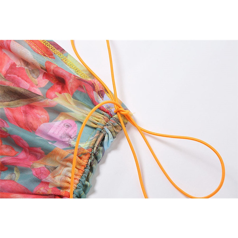 Bộ áo croptop tay dài cổ chữ V in họa tiết hoa + chân váy ngắn xếp ly thời trang gợi cảm cho nữ