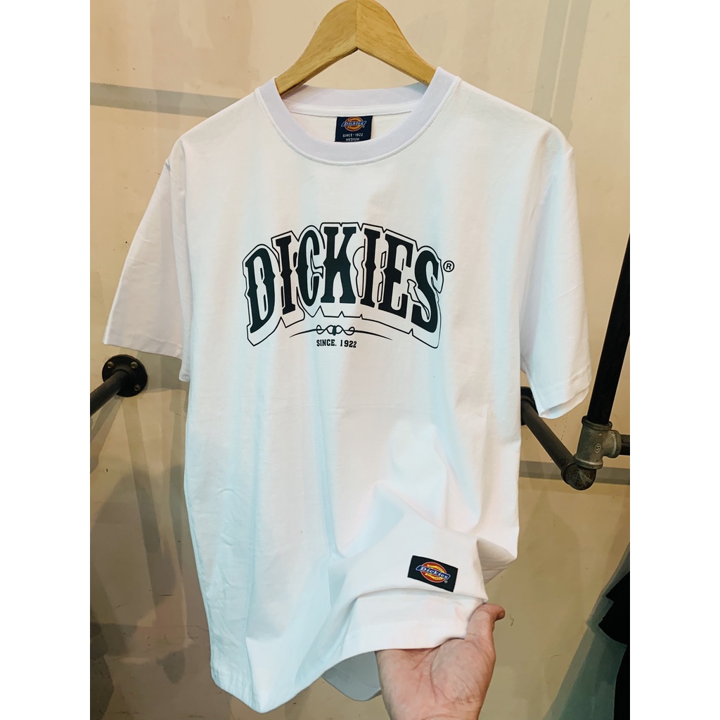 Áo thun trắng cotton Dickies nam nữ unisex form rộng basic in chữ ngực chính hãng - Helistore