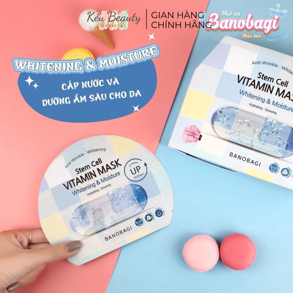 Combo 10 mặt nạ giấy dưỡng ẩm trắng da Banobagi Stem Cell Vitamin Mask (30ml x 10)