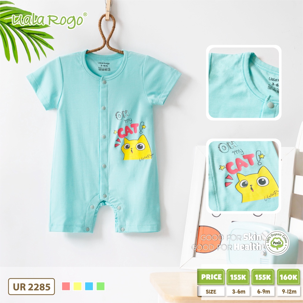 Bodysuit cho bé sơ sinh Uala rogo 3-12 tháng Petit mềm mịn gọn gàng cúc bấm giữa liền thân UR2285