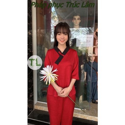Áo lam đi chùa - Mẫu lụa 1 nút phối