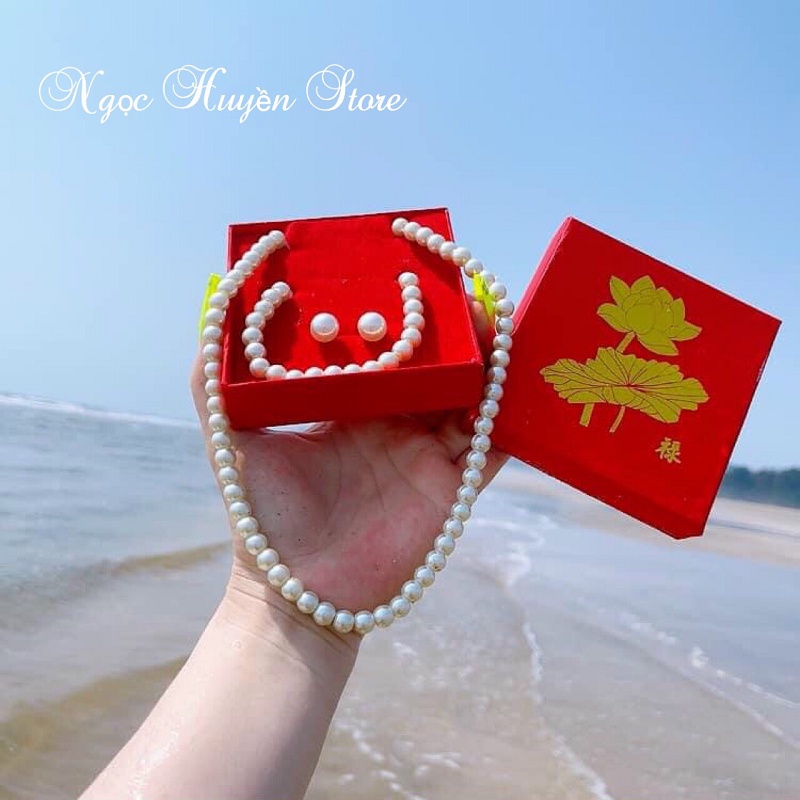 ♥️𝐗𝐀̉ 𝐊𝐇𝐎 𝐒𝐎̂́𝐂♥️ Bộ Trang Sức Ngọc Trai Nhân Tạo 2 Lớp Bóng Đẹp, Hạt Tròn, Phụ Kiện Xinh Tặng Kèm Hộp Sang Trọng