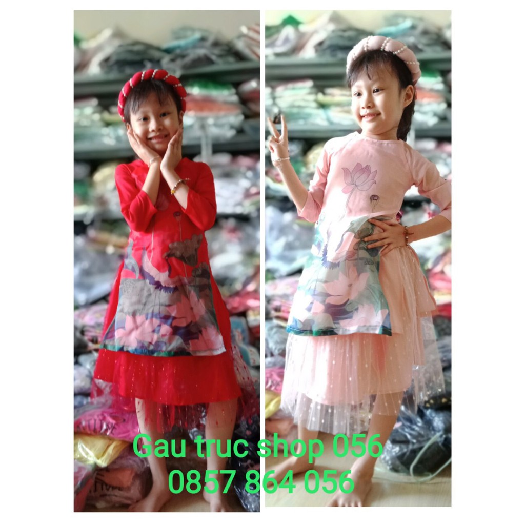 Set Áo dài sen cách tân bé gái siêu xinh từ 10-30kg