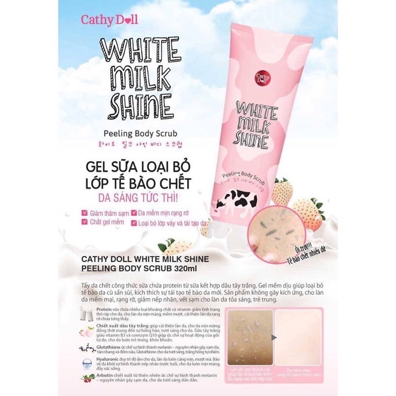 01 Tuýp Tẩy tế bào chết Cathy Doll White Milk Shine Peeling Body Scrub Thái Lan 320gr