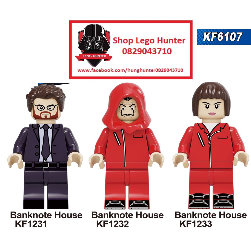 Lego Minifigures nhân vật Giáo sư , cướp đeo mặt nạ Dali , Tokyo - Phim Phi vụ triệu đô Money Heist KF 6107