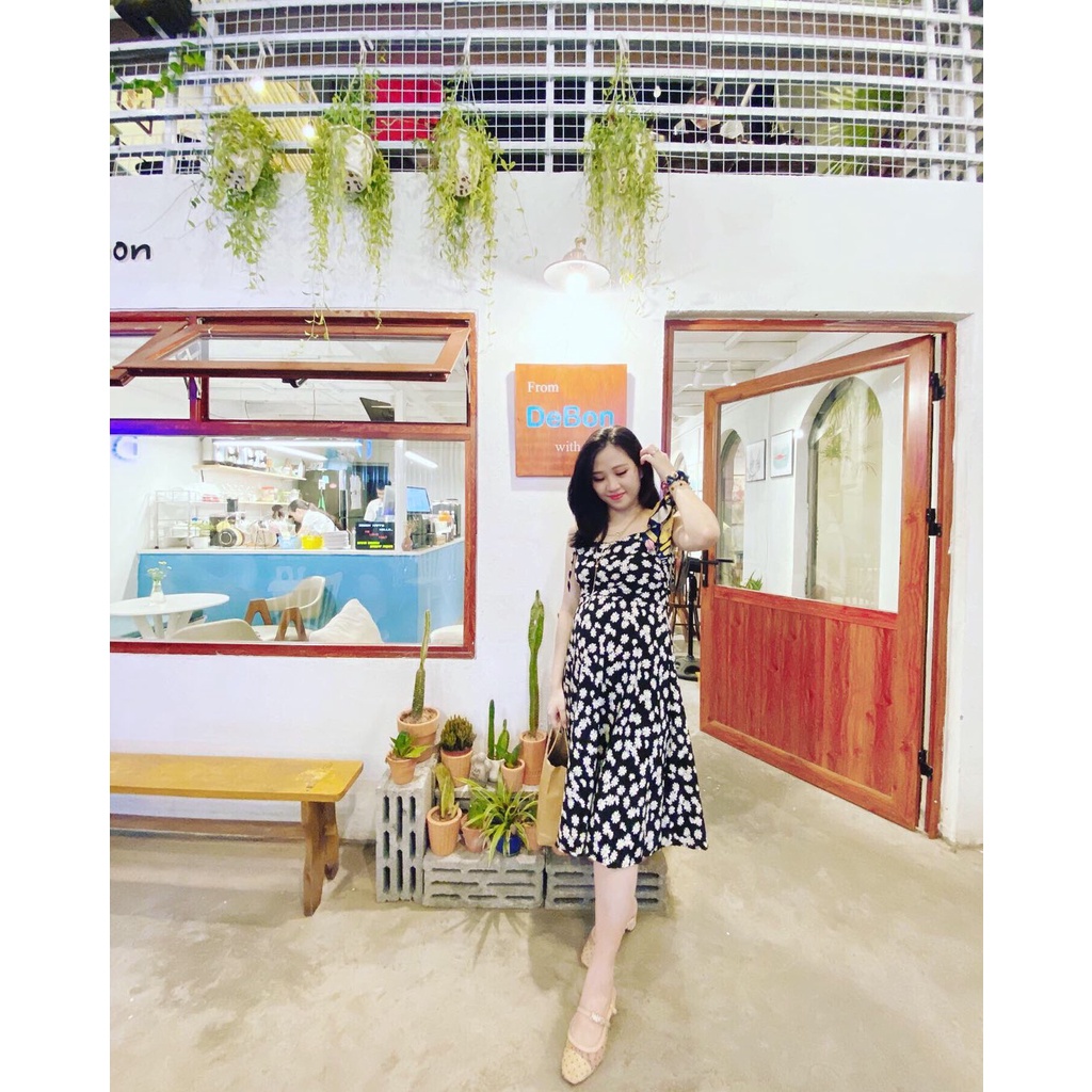 Váy hoa cúc 💖Váy 2 dây hoa cúc màu đen siêu xinh đễ thương đi chơi đi học | BigBuy360 - bigbuy360.vn