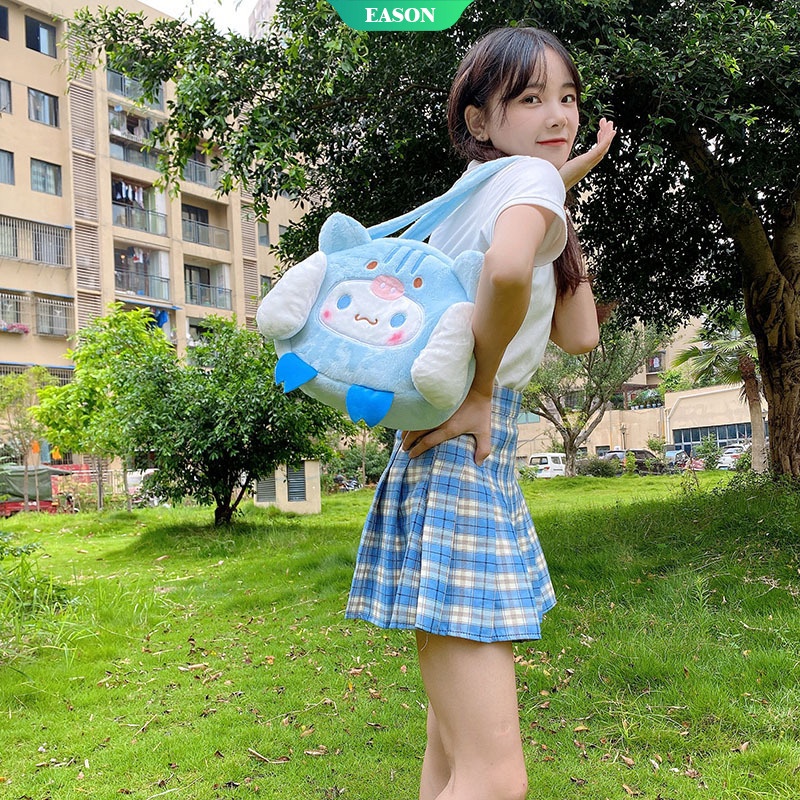 Sanrio Túi Xách Đeo Vai Cỡ Lớn Hình Chú Chó Cinnamoroll Màu Xanh Dương Phong Cách Nhật Bản JK Với Tai Lớn Dễ Thương Cho Nữ Vào Mùa Đông
