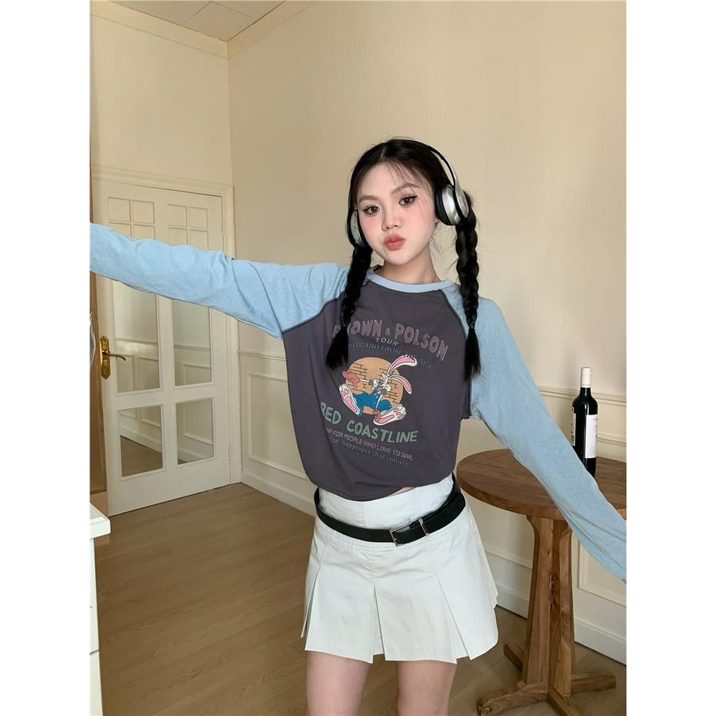 Áo Thun Tay Dài Hở Vai In Hoạt Hình 66491 Raglan