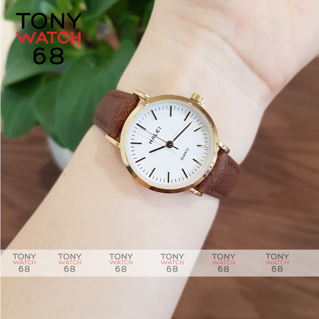 Đồng hồ nữ Halei dây da nâu mặt số vạch chính hãng Tony Watch 68 | WebRaoVat - webraovat.net.vn