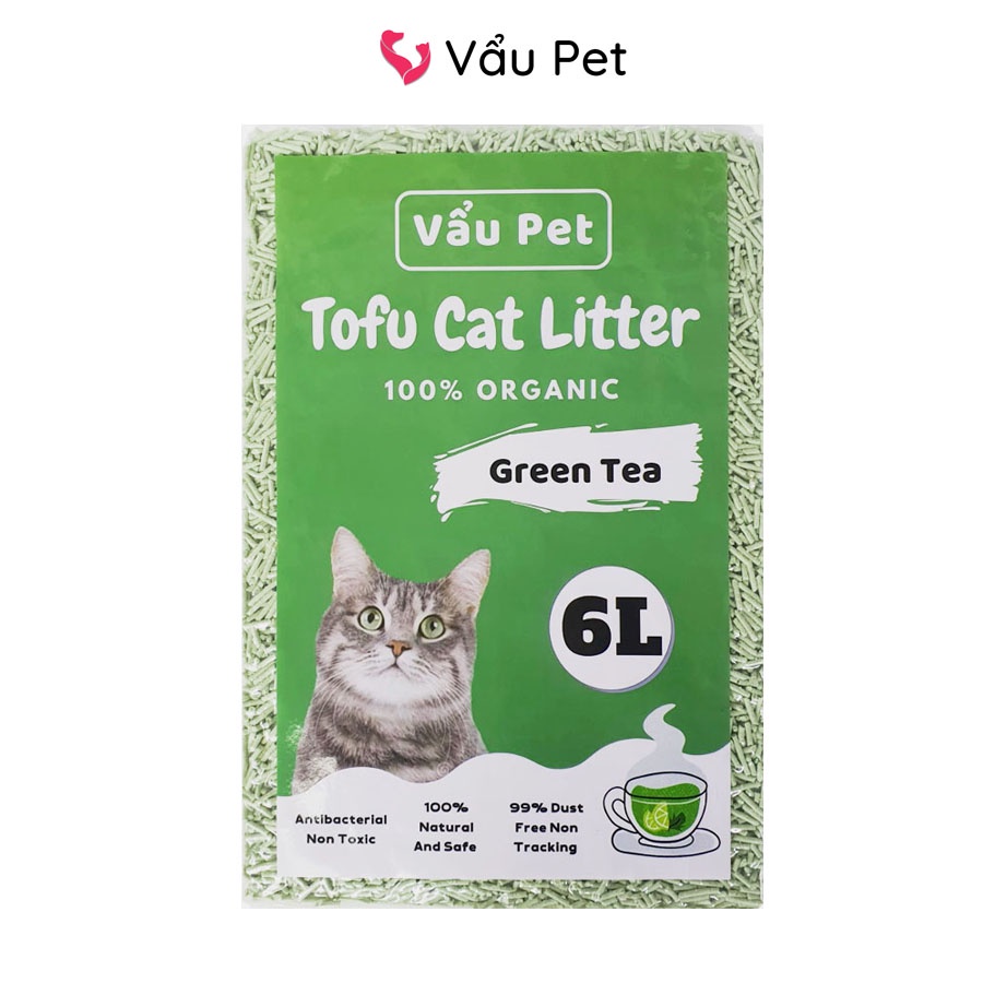Cát vệ sinh đậu nành hữu cơ TOFU cho mèo Vẩu Pet túi 6L (100% organic) Cát đậu phụ Vẩu Pet Tofu Cat