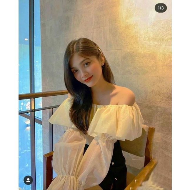 SET ÁO BẸT VAI TAY KHÚC + CHÂN VÁY ĐEN ĐÍNH NÚT