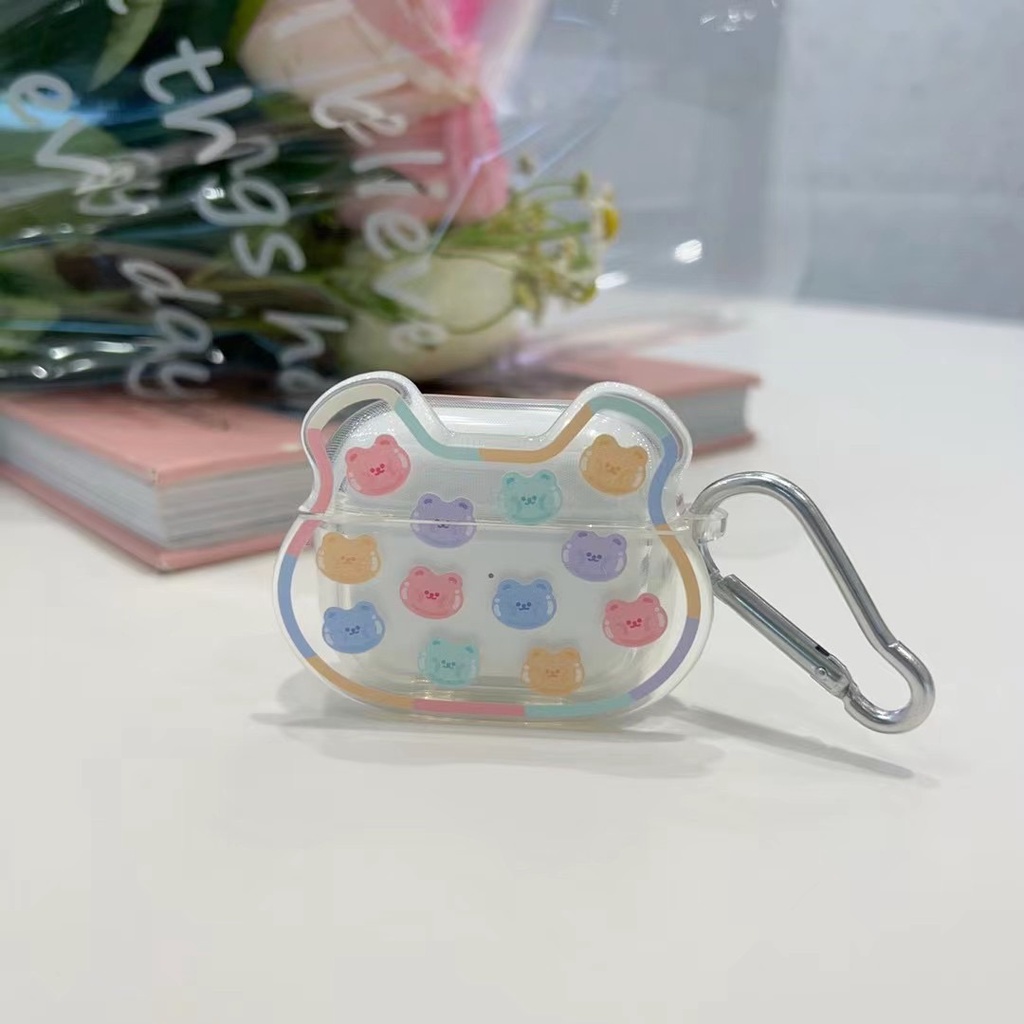 Vỏ Bảo Vệ Hộp Sạc Tai Nghe AirPods Pro2 2022 TPU Trong Suốt Hình Gấu Nhiều Màu Kèm Dây Đeo Tiện Dụng 1 2 3 Pro