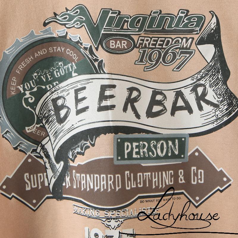 Áo thun tay ngắn cổ tròn in chữ phía trước phong cách vintage dành cho nữ