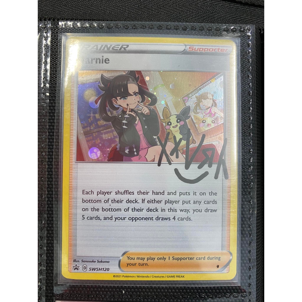 Thẻ bài Pokemon TCG - trainer Marnie chữ ký -Signed - PROMO - holo rare - SWSH120 -NM -ENG