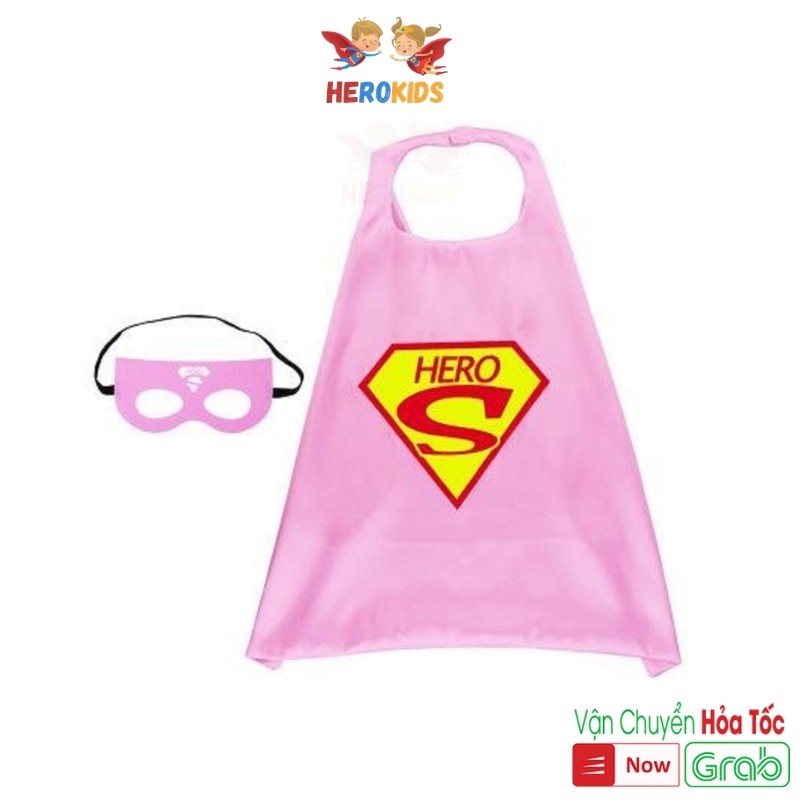 Áo choàng Super man Màu Hồng, Vải Phi Bóng 2 Lớp, Kích Thước 70x70cm (Tặng Mặt nạ)