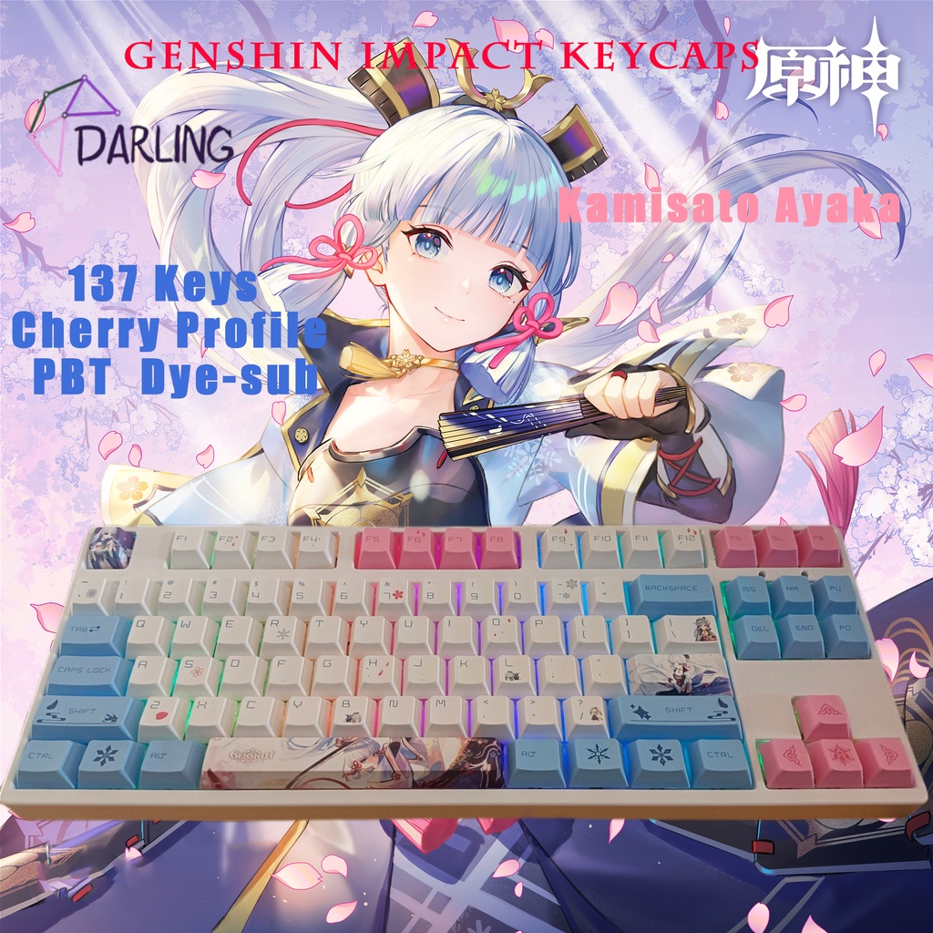 Bộ keycap 137 phím Cherry Profile PBT Dye-sub chủ đề Genshin Impact Kamisato Ayaka cho bàn phím cơ 64/87/104/980