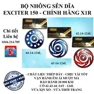 1 Bộ Nhông xích đĩa Nhông sên dĩa EXCITER 150 cc chính hãng X1R bảo hành 2 vạn km - cực êm ái mượt mà - 3T RACING