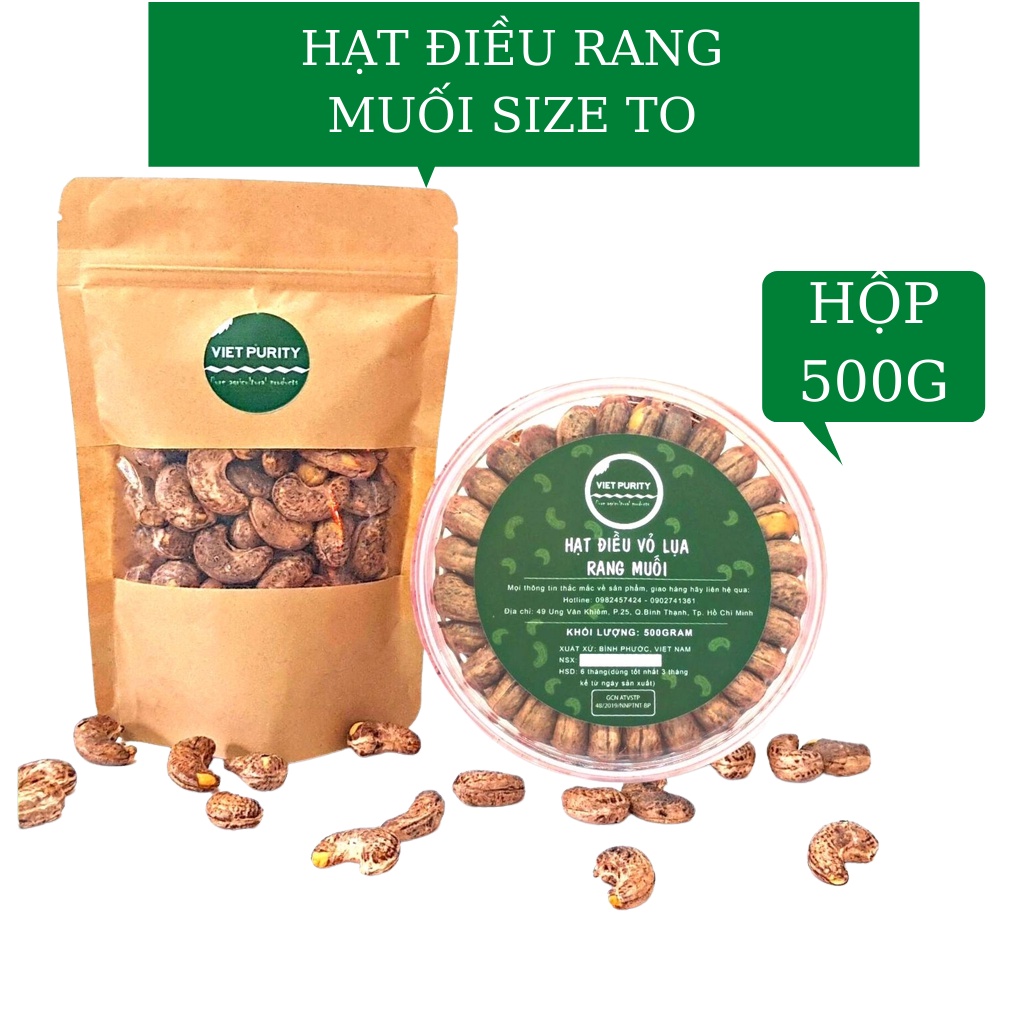 Hạt điều rang muối nguyên hạt còn vỏ lụa loại 1  hộp 500g