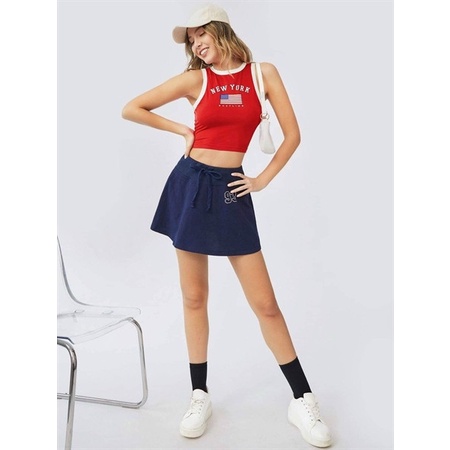 Áo Croptop F21 Đỏ In Cờ Mỹ - 3630