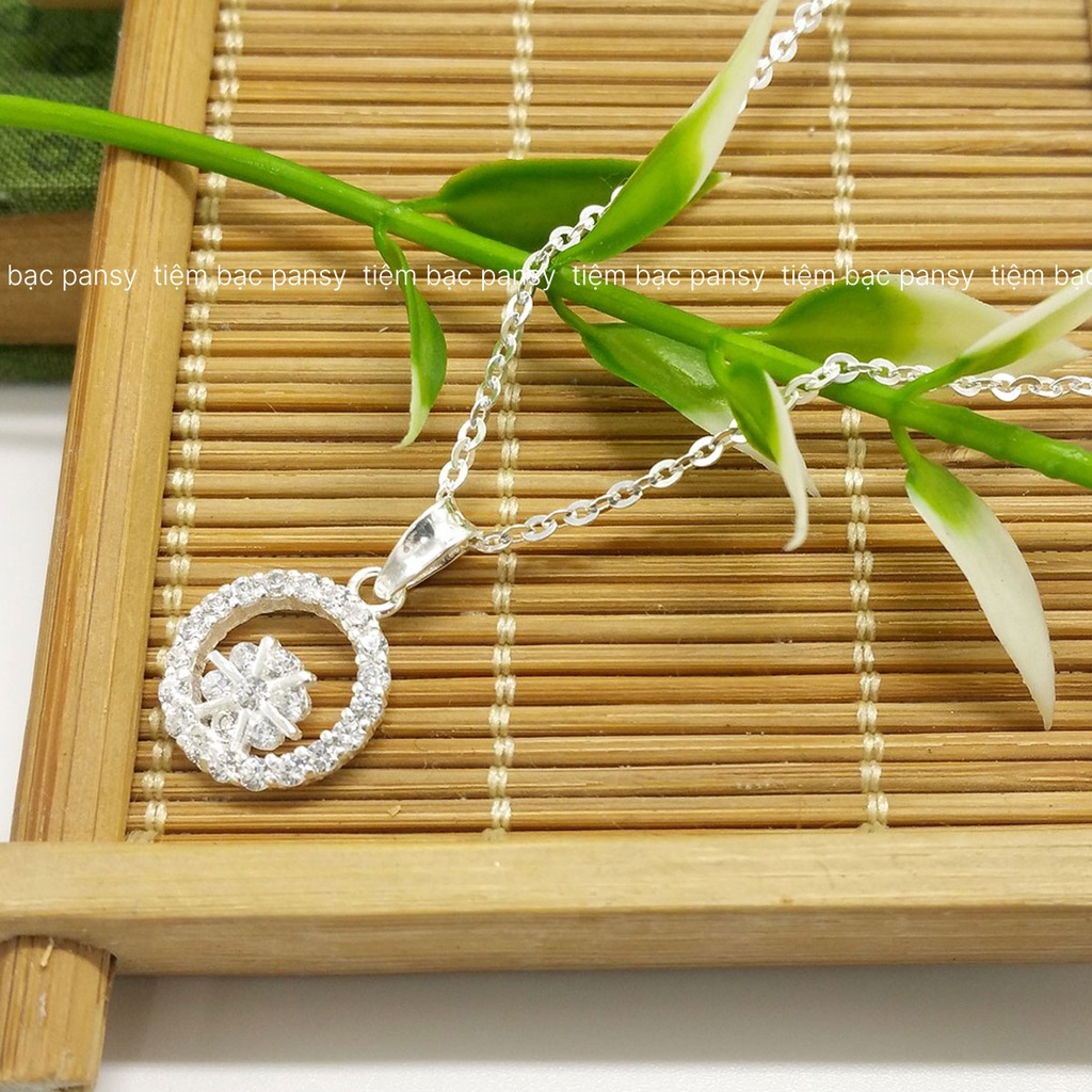 Vòng cổ bạc nữ mặt hoa vòm tròn đính đá sang chảnh - Dây chuyền chuẩn bạc ta cao cấp không gỉ