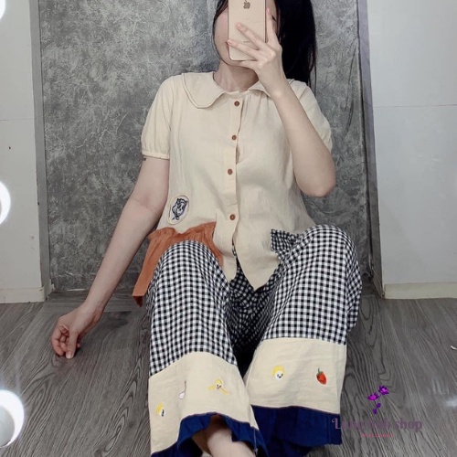 Bộ đồ ngủ, set tiểu thư mặc nhà chất lụa 100d mềm mịn, thoáng mát, mặc lên cute lắm nha.