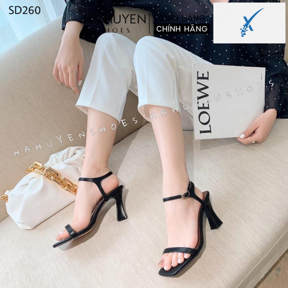 🖐️ Sandal cao gót nữ Hà Huyền Shoes quai da mảnh gót vuông 8 phân - SD260 🖐️