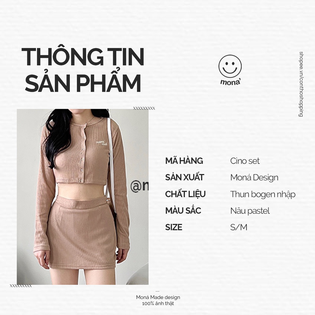 MONÁ - Set áo croptop tay dài đính khuy và váy ngắn đồng bộ - CINO SET