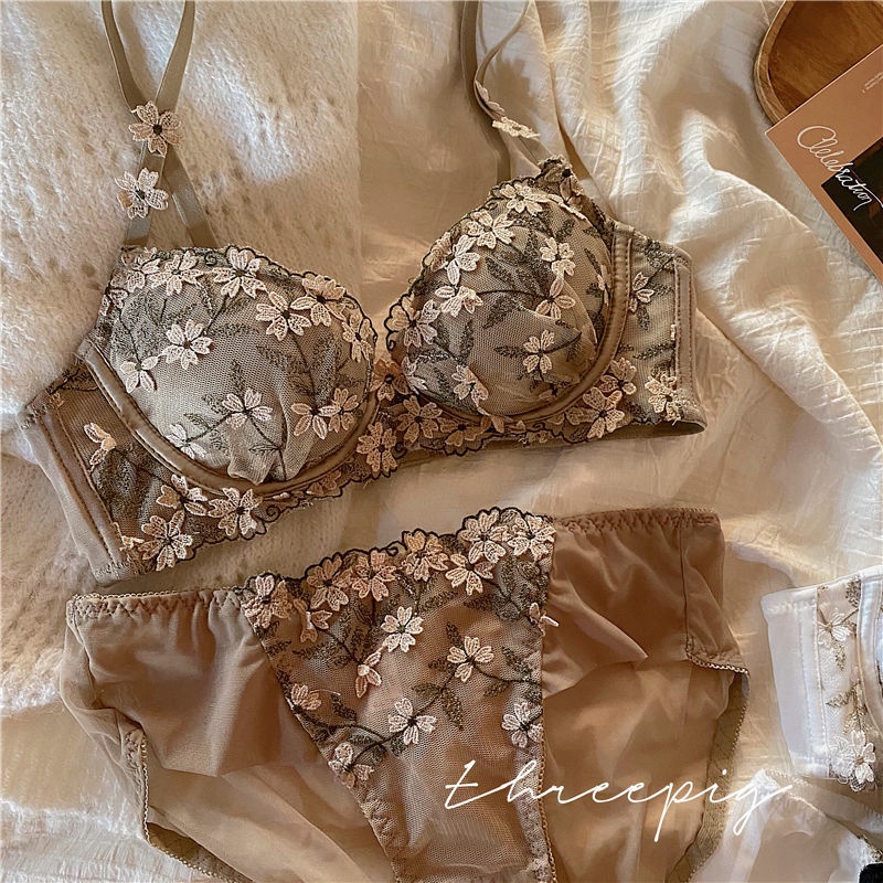 Bộ Đồ Lót Ren Mỏng Mềm Mại Thêu Họa Tiết Phong Cách Pháp Quyến Rũ Dành Cho Nữ