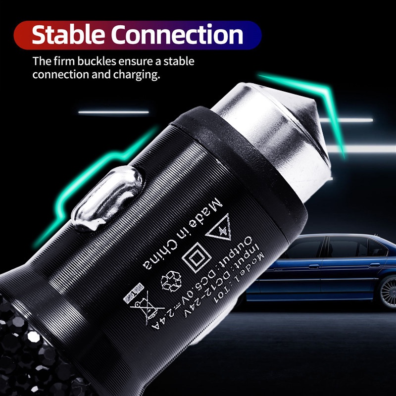 Bộ Sạc Nhanh USB Kép Đính Đá Chất Lượng Cao Cho iPhone / Android / Xe Hơi