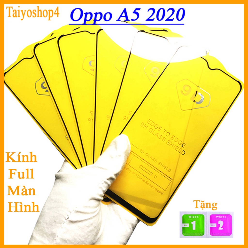 Kính cường lực Oppo A5 2020 full màn hình, Ảnh thực shop tự chụp ( Tặng kèm bộ giấy lau màn hình ) Taiyoshop4