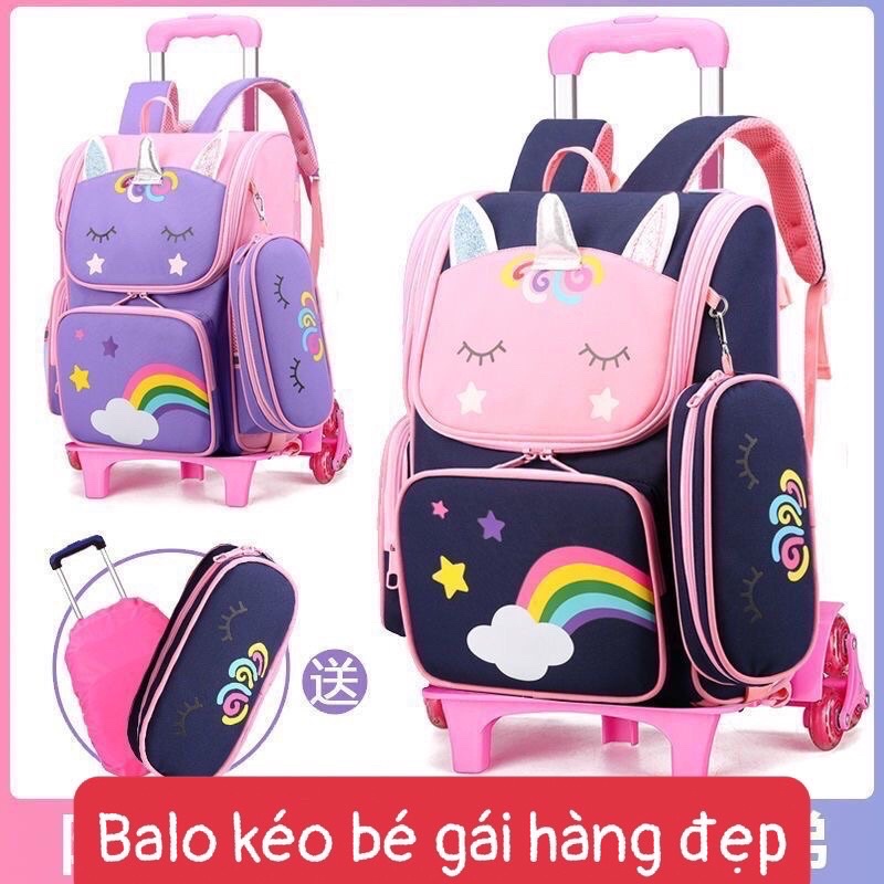 Ba lô kéo chống gù học sinh tiểu học dành cho các bé kèm quà tặng hộp bút và vỉ đồ dùng✅sẵn hàng giao luôn✅
