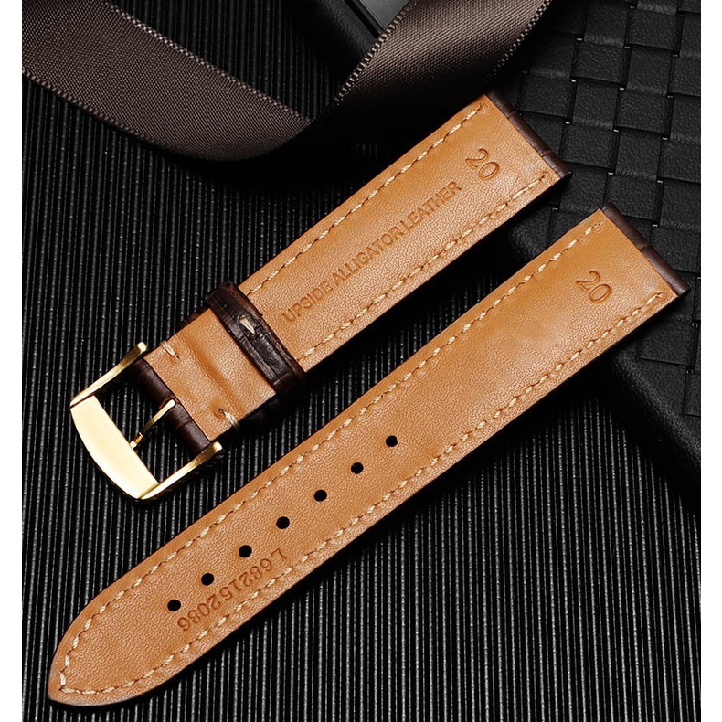 Dây da đồng hồ L68 da bò thật 2 lớp khóa cài kim loại thép không gỉ