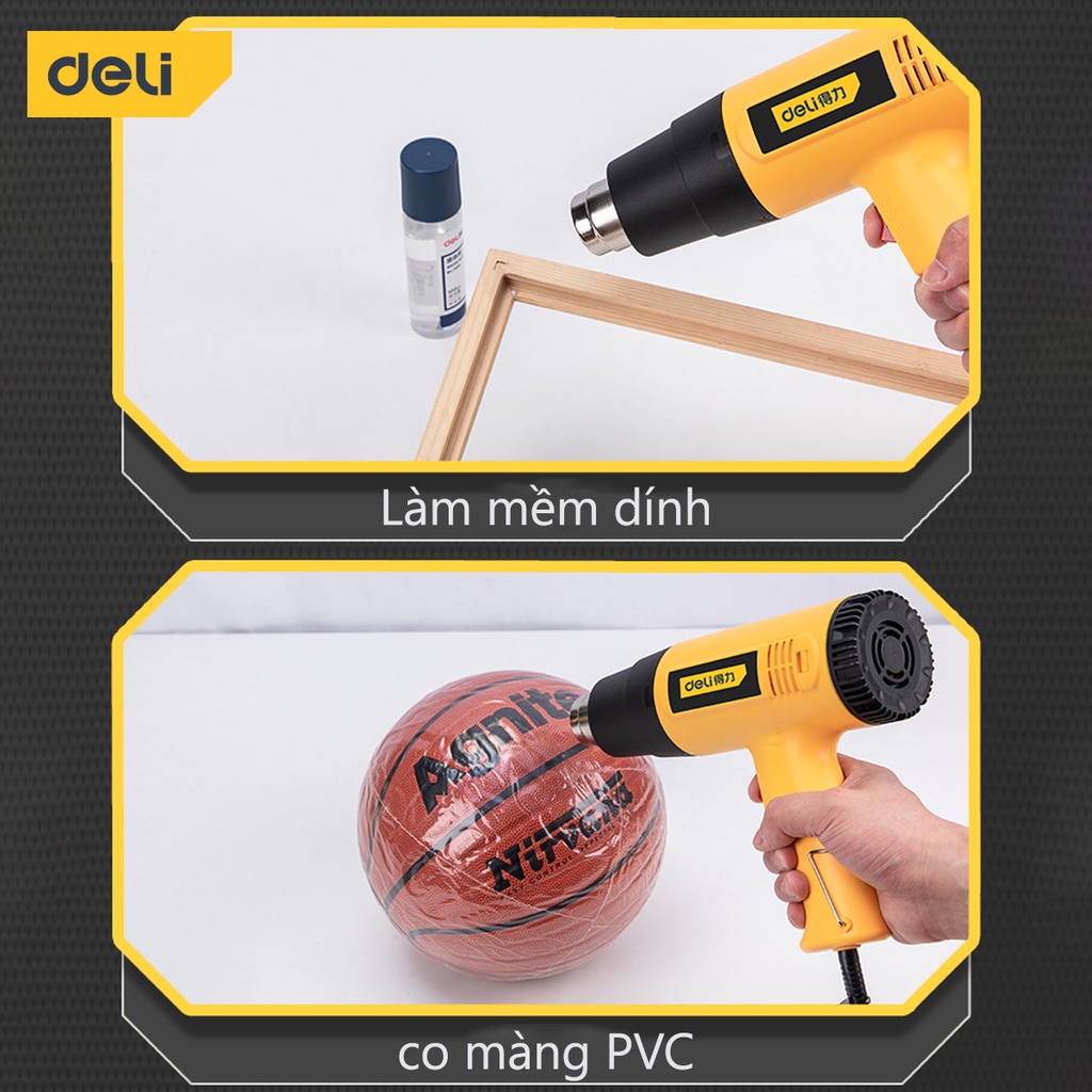 Máy Khò Hơi Nóng Deli Cao Cấp Công Suất Cao 1600W - Co Màng Cơ Đóng Gói Hàng Hóa - Dễ Dàng Và An Toàn Sử Dụng - DL5200