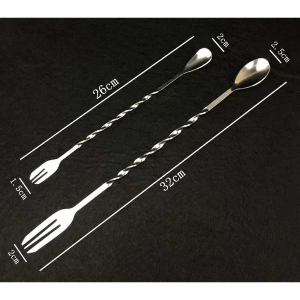 Muỗng khuấy quầy bar 32cm 25cm inox 2 đầu muỗng pha chế - Stainless Steel Bartender Mixing Spoon